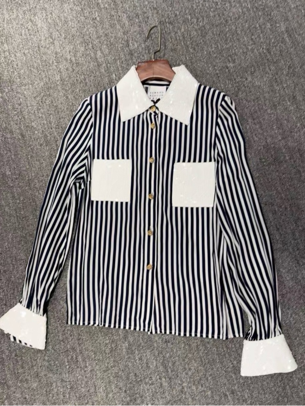 🚩steal Edward achour Black & White Striped Shirt with Contrast Collar